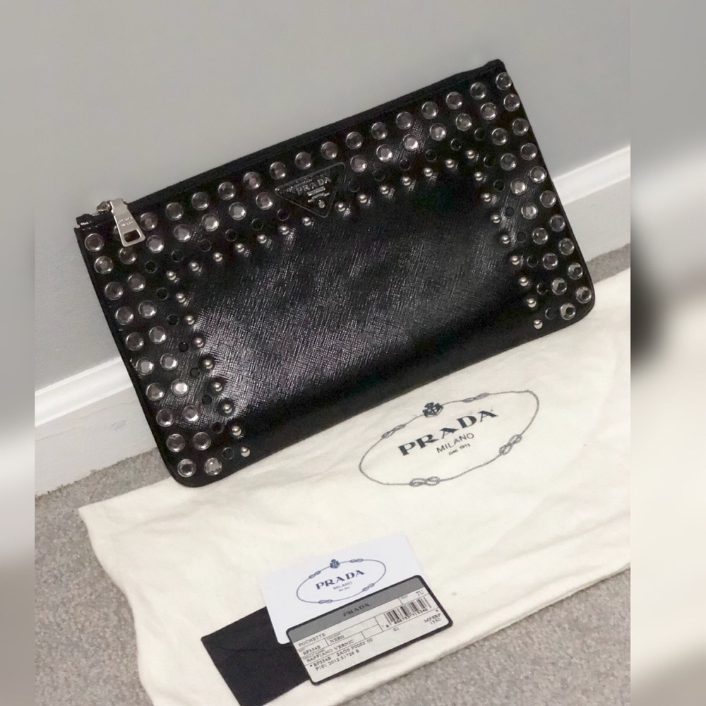 Prada studded clutch